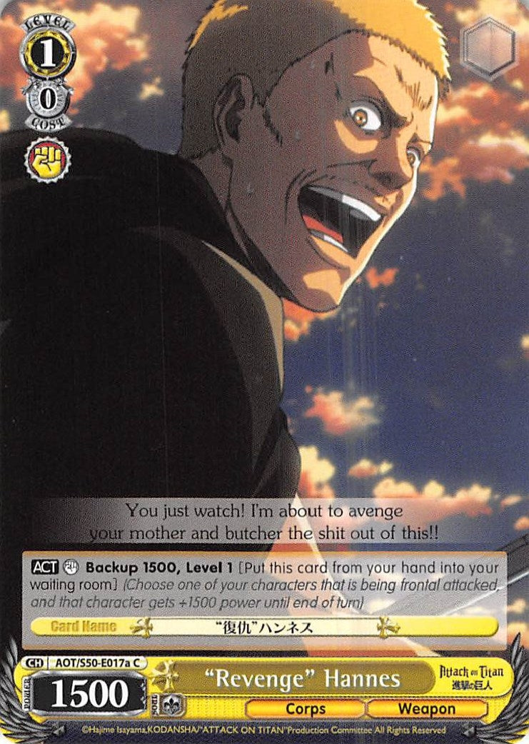 Image for "Revenge" Hannes (A) (AOT/S50-E017a C) (Attack on Titan Vol. 2) - Weiss Schwarz