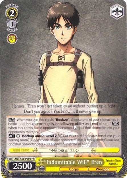 Image for "Indomitable Will" Eren (AOT/S50-PE01 PR) (Attack on Titan Vol. 2) - Weiss Schwarz