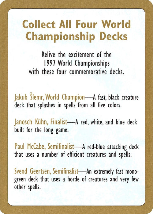 Image for 1997 World Championship Advertisement Card (World Championship Decks) - Magic: The Gathering