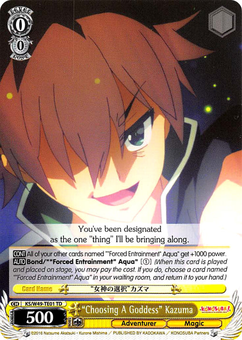 Image for "Choosing A Goddess" Kazuma (KS/W49-TE01 TD) (KonoSuba) - Weiss Schwarz
