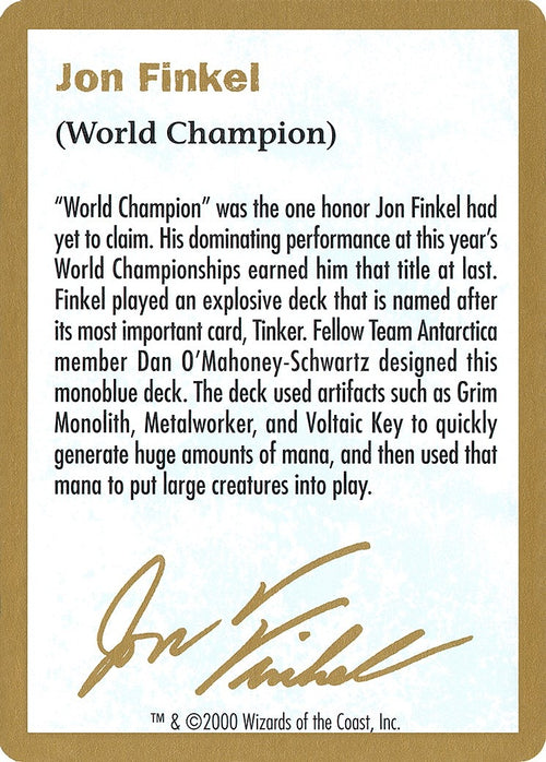 Image for 2000 Jon Finkel Biography Card (World Championship Decks) - Magic: The Gathering