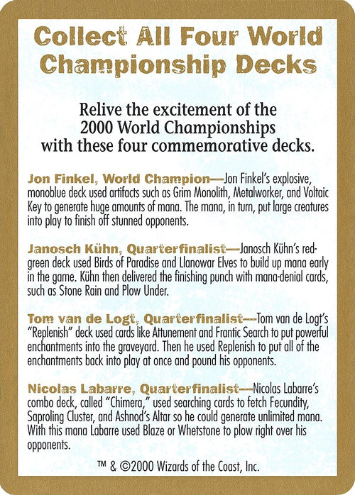 Image for 2000 World Championship Advertisement Card (World Championship Decks) - Magic: The Gathering