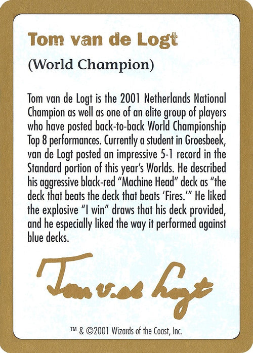 Image for 2001 Tom van de Logt Biography Card (World Championship Decks) - Magic: The Gathering