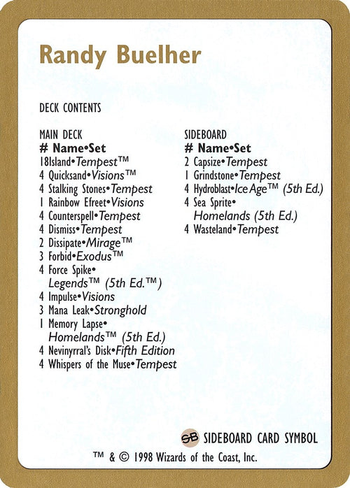 Image for 1998 Randy Buehler Decklist Card (World Championship Decks) - Magic: The Gathering