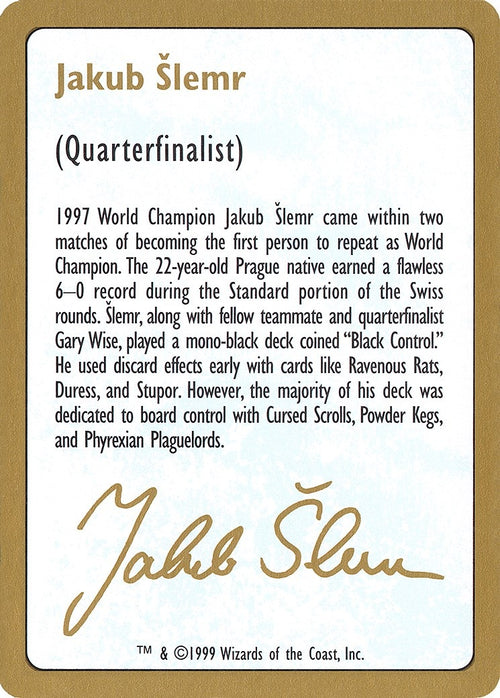 Image for 1999 Jakub Slemr Biography Card (World Championship Decks) - Magic: The Gathering