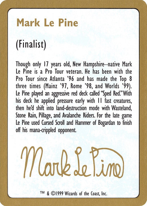 Image for 1999 Mark Le Pine Biography Card (World Championship Decks) - Magic: The Gathering