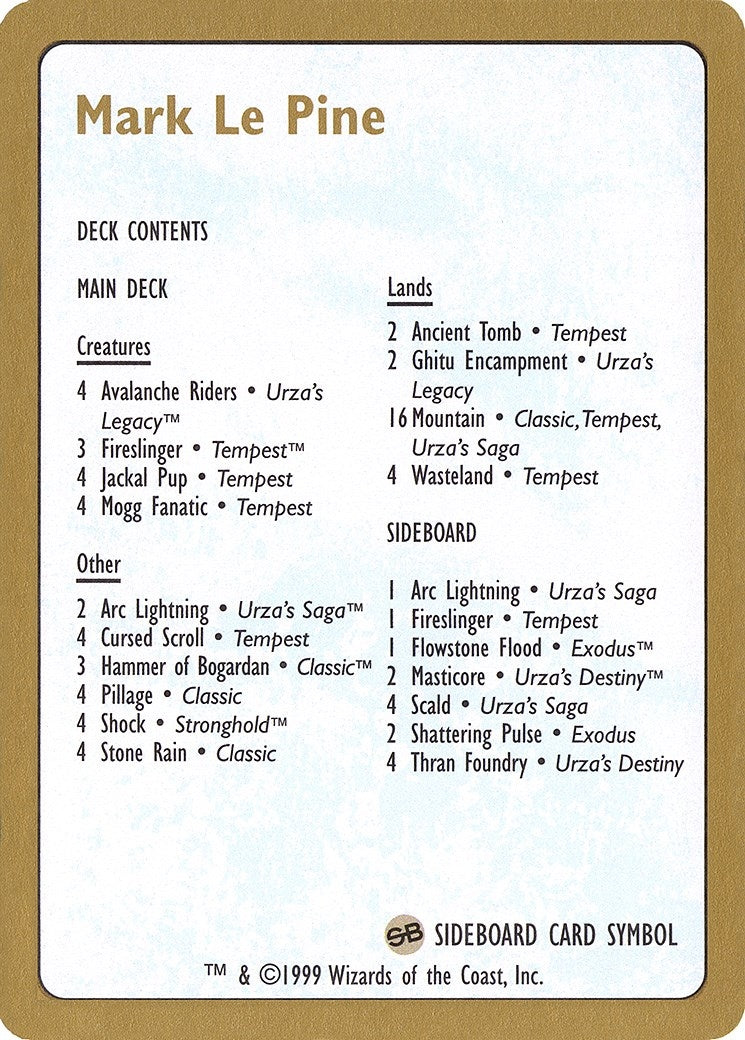 Image for 1999 Mark Le Pine Decklist Card (World Championship Decks) - Magic: The Gathering