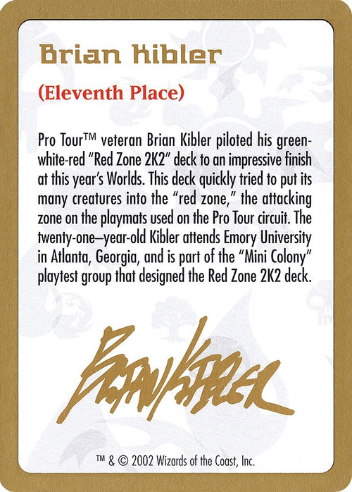 Image for 2002 Brian Kibler Biography Card (World Championship Decks) - Magic: The Gathering