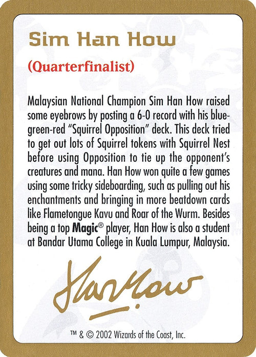 Image for 2002 Sim Han How Biography Card (World Championship Decks) - Magic: The Gathering