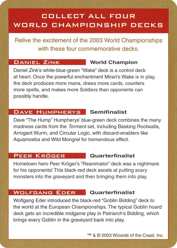 Image for 2003 World Championship Advertisement Card (World Championship Decks) - Magic: The Gathering