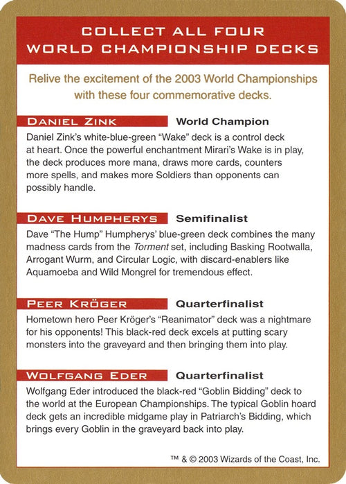 Image for 2003 World Championship Advertisement Card (World Championship Decks) - Magic: The Gathering