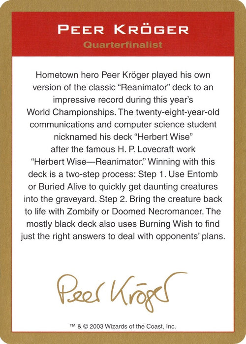Image for 2003 Peer Kroger Biography Card (World Championship Decks) - Magic: The Gathering