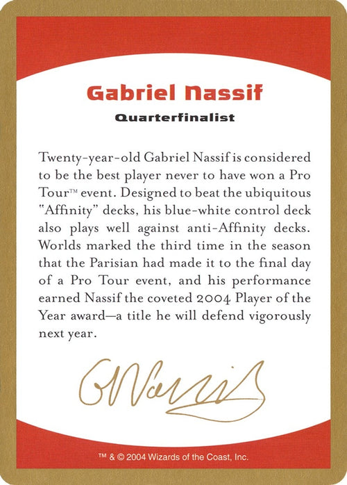 Image for 2004 Gabriel Nassif Biography Card (World Championship Decks) - Magic: The Gathering