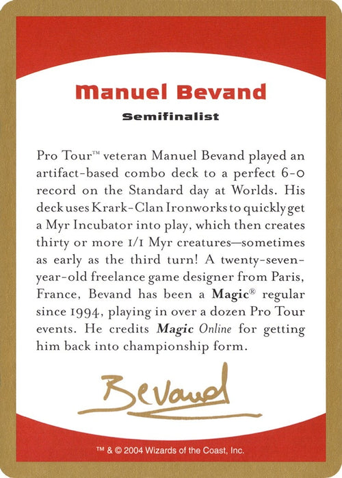 Image for 2004 Manuel Bevand Biography Card (World Championship Decks) - Magic: The Gathering