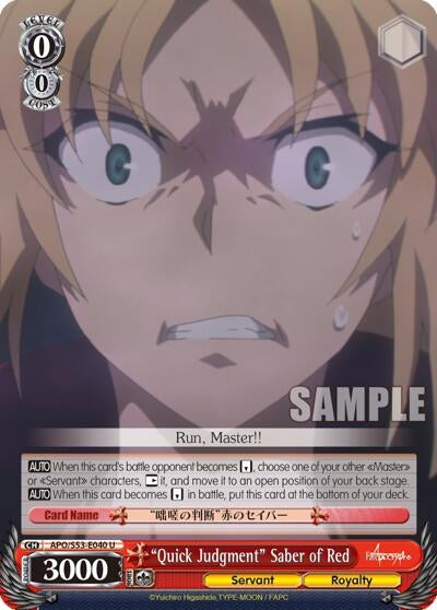 Image for "Quick Judgment" Saber of Red (APO/S53-E040 U) (Fate/Apocrypha) - Weiss Schwarz