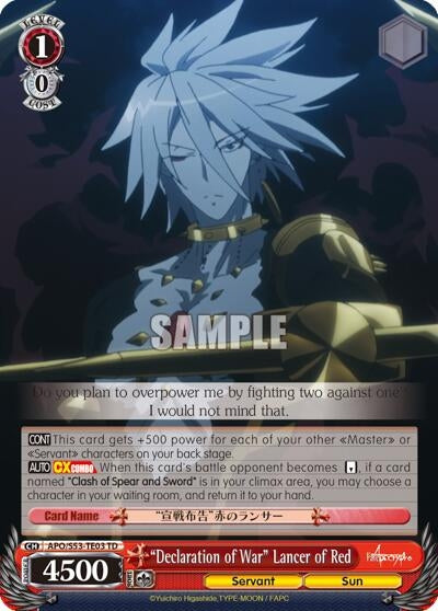 Image for "Declaration of War" Lancer of Red (APO/S53-TE03 TD) (Fate/Apocrypha) - Weiss Schwarz