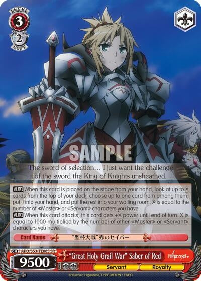 Image for "Great Holy Grail War" Saber of Red (SR) (APO/S53-TE08S SR) (Fate/Apocrypha) - Weiss Schwarz