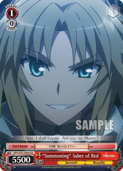 Image for "Summoning" Saber of Red (APO/S53-TE04 TD) (Fate/Apocrypha) - Weiss Schwarz