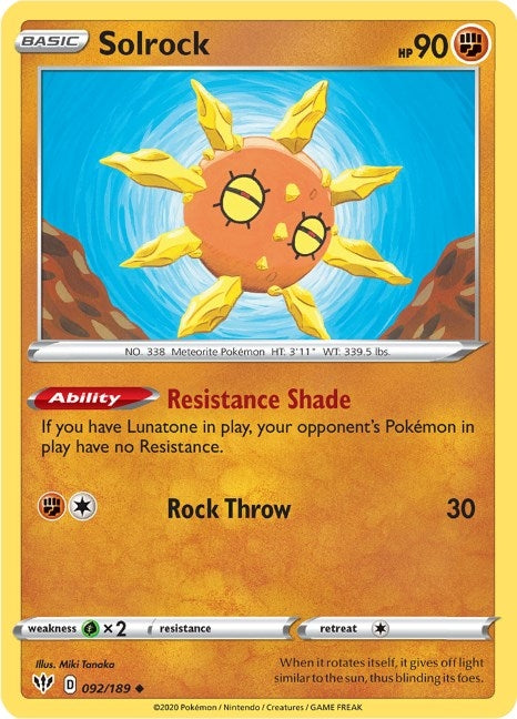 Image for Solrock (092/189) (SWSH03) - Pokemon