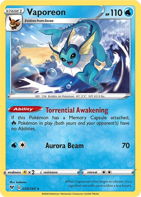 Image for Vaporeon (030/185) (SWSH04) - Pokemon