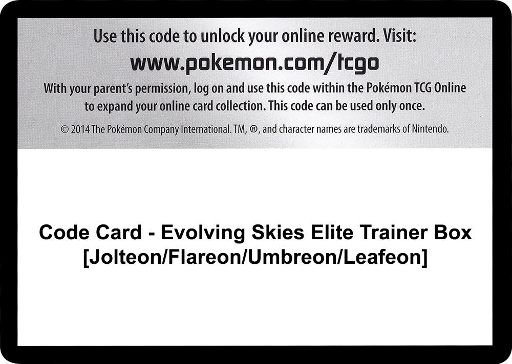 Image for Code Card - Evolving Skies Elite Trainer Box [Jolteon/Flareon/Umbreon/Leafeon] (SWSH07) - Pokemon