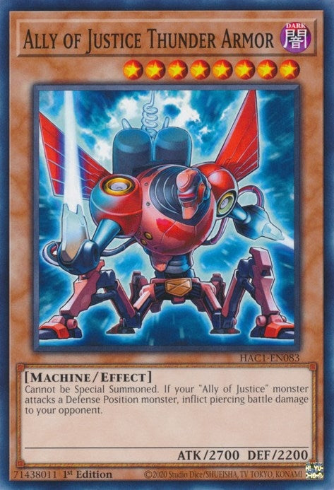 Image for Ally of Justice Thunder Armor (HAC1-EN083) (HAC1) - YuGiOh