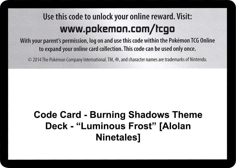 Image for Code Card - Burning Shadows Theme Deck - "Luminous Frost" [Alolan Ninetales] (SM03) - Pokemon