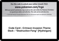 Image for Code Card - Crimson Invasion Theme Deck - "Destruction Fang" [Hydreigon] (SM04) - Pokemon
