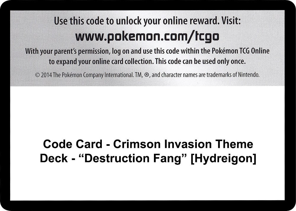 Image for Code Card - Crimson Invasion Theme Deck - "Destruction Fang" [Hydreigon] (SM04) - Pokemon