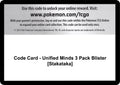 Image for Code Card - Unified Minds 3 Pack Blister [Stakataka] (SM11) - Pokemon