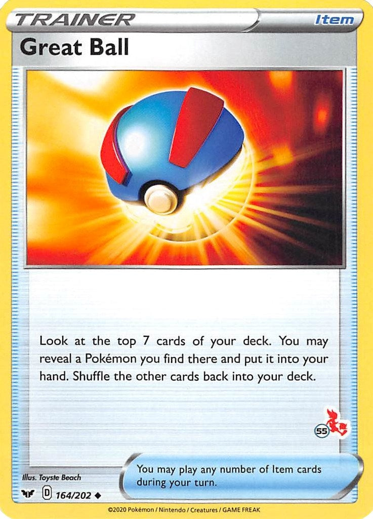 Image for Great Ball - 164/202 (#55 Cinderace Stamped) (164/202) (BA22) - Pokemon