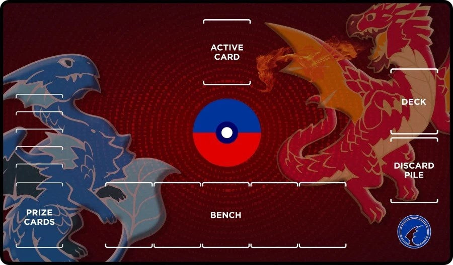 Image for GamerMats Playmat - Red and Blue Dragon with Pokemon Compatible Zones (Premium White Stitched) - Playmats