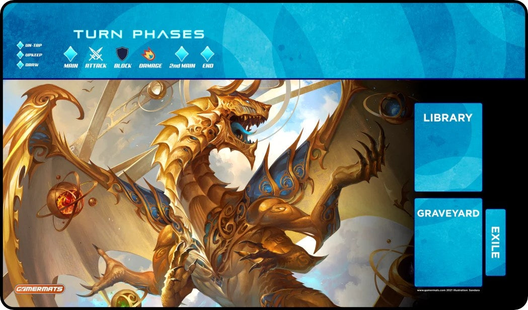 Image for GamerMats Playmat - Elder Artifact Dragon with Magic Compatible Zones (Premium White Stitched) - Playmats
