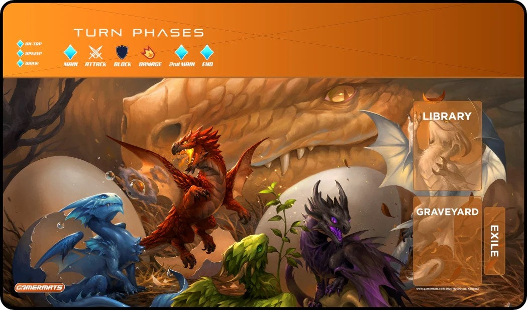 Image for GamerMats Playmat - Baby Dragons with Magic Compatible Zones (Premium White Stitched) - Playmats