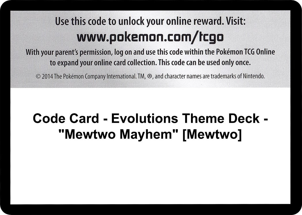 Image for Code Card - Evolutions Theme Deck - "Mewtwo Mayhem" [Mewtwo] (EVO) - Pokemon