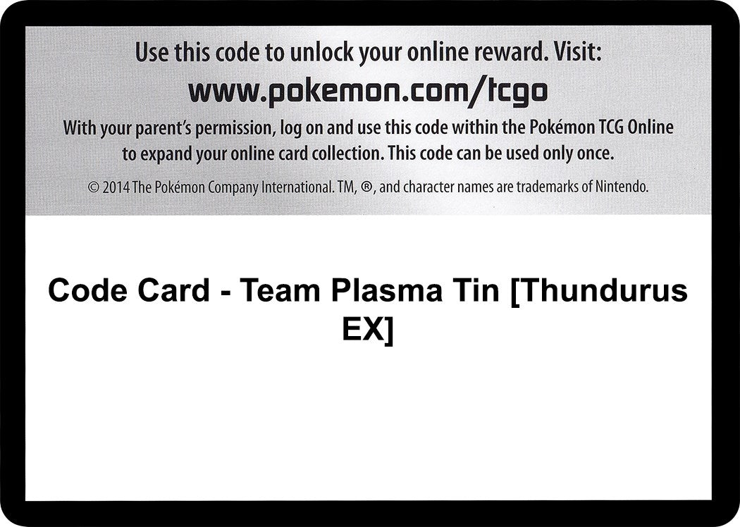 Image for Code Card - Team Plasma Tin [Thundurus EX] (PLB) - Pokemon