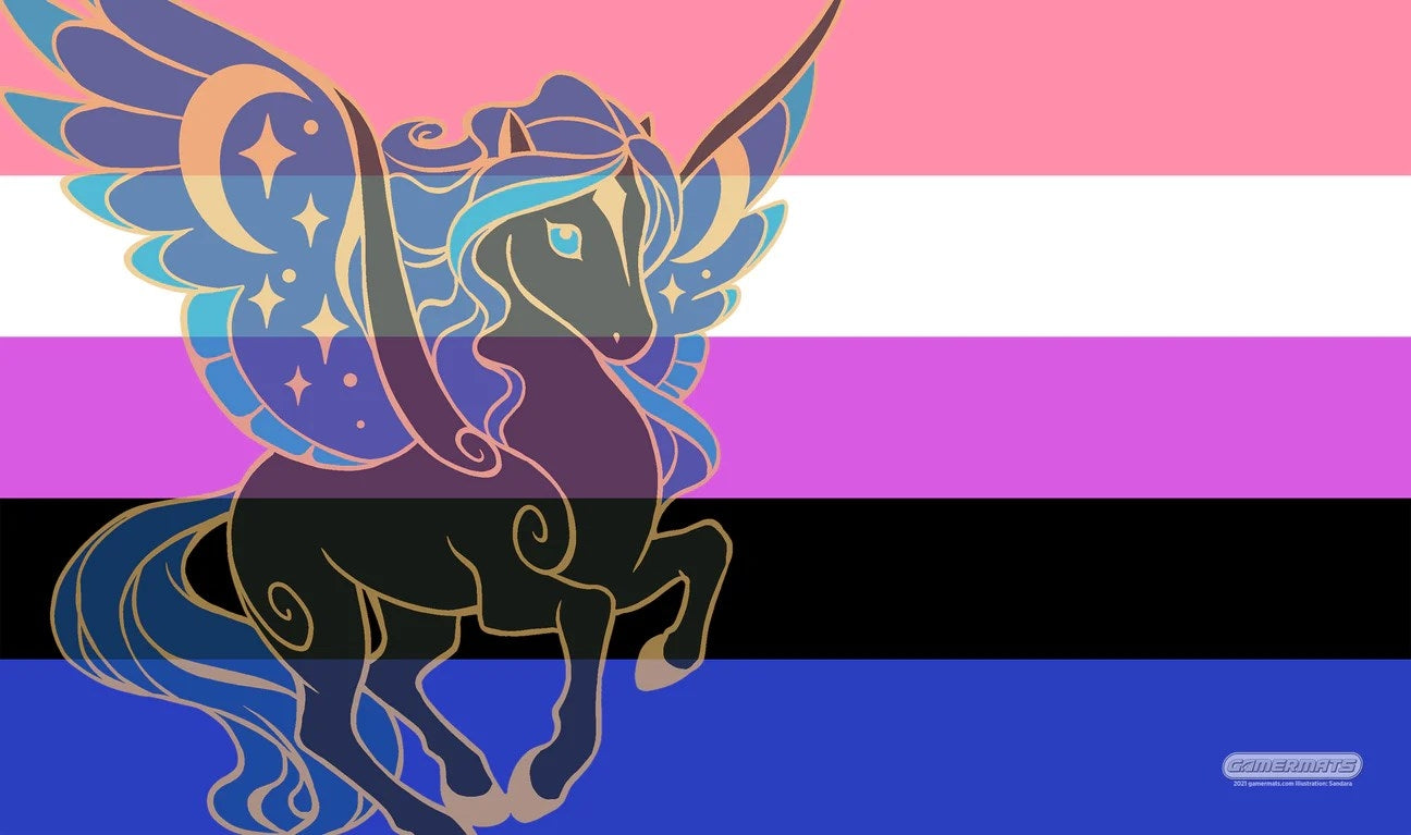 Image for GamerMats Playmat - Genderfluid Unicorn Flag (Premium White Stitched) - Playmats