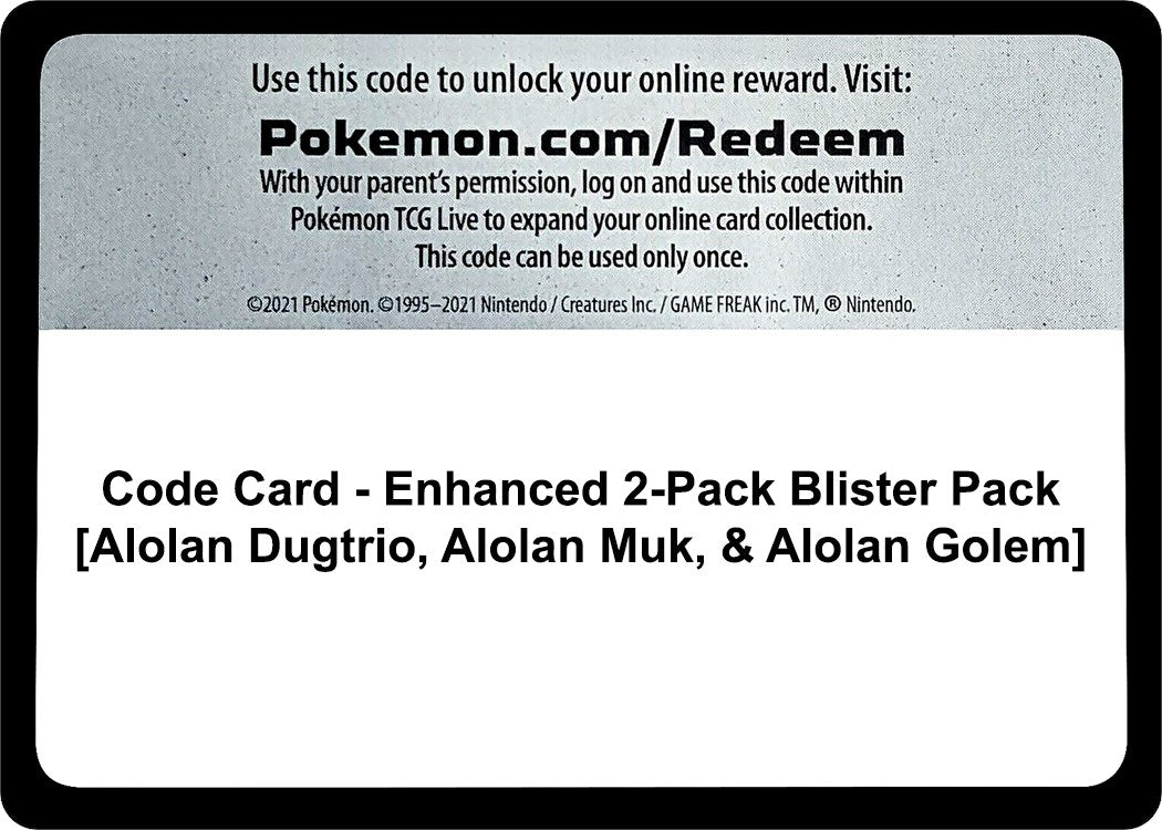Image for Code Card - Enhanced 2-Pack Blister Pack [Alolan Dugtrio, Alolan Muk, & Alolan Golem] (MCAP) - Pokemon