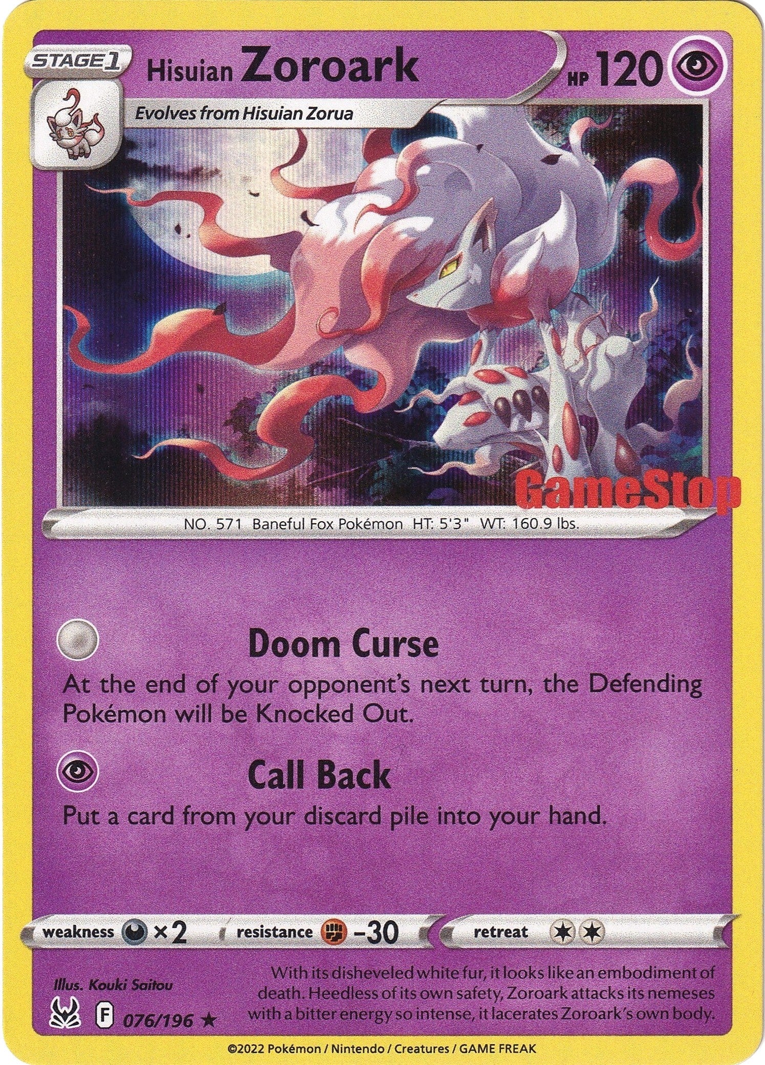 Image for Hisuian Zoroark - 076/196 (Gamestop Exclusive) (076/196) (MCAP) - Pokemon