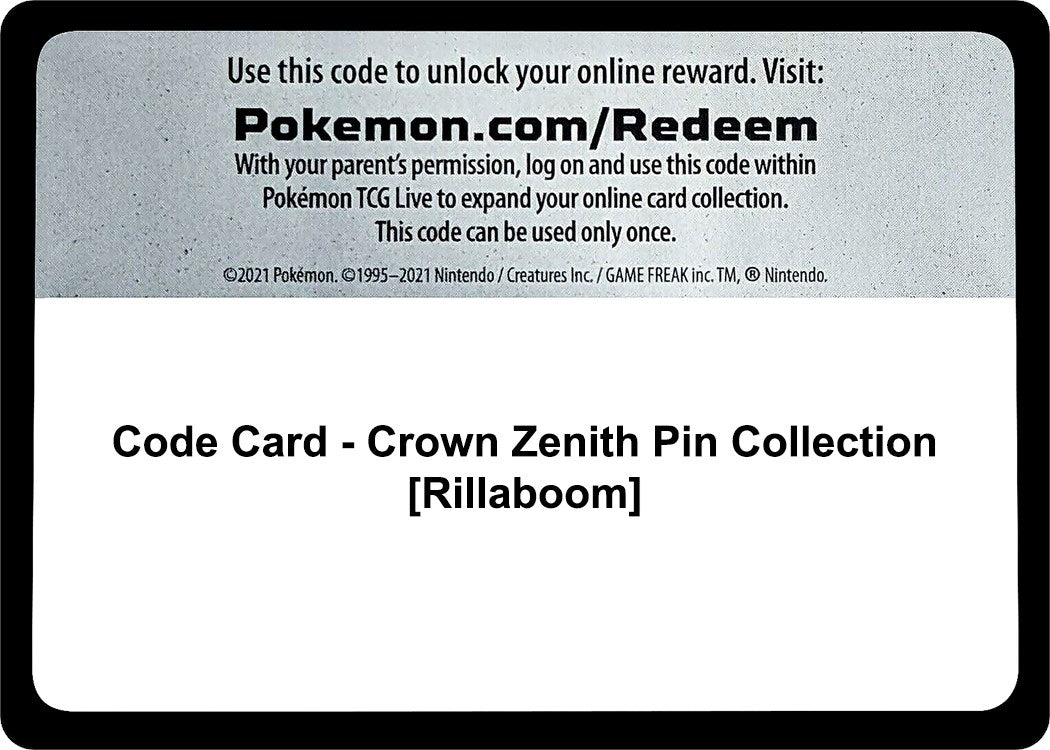 Image for Code Card - Crown Zenith Pin Collection [Rillaboom] (CRZ) - Pokemon