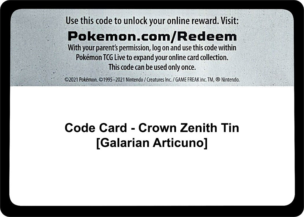 Image for Code Card - Crown Zenith Tin [Galarian Articuno] (CRZ) - Pokemon