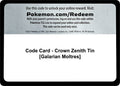 Image for Code Card - Crown Zenith Tin [Galarian Moltres] (CRZ) - Pokemon