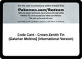 Image for Code Card - Crown Zenith Tin [Galarian Moltres] (International Version) (CRZ) - Pokemon