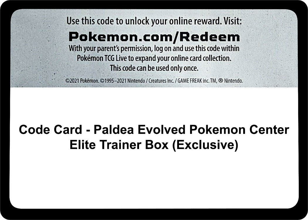 Image for Code Card - Paldea Evolved Pokemon Center Elite Trainer Box (Exclusive) (PAL) - Pokemon