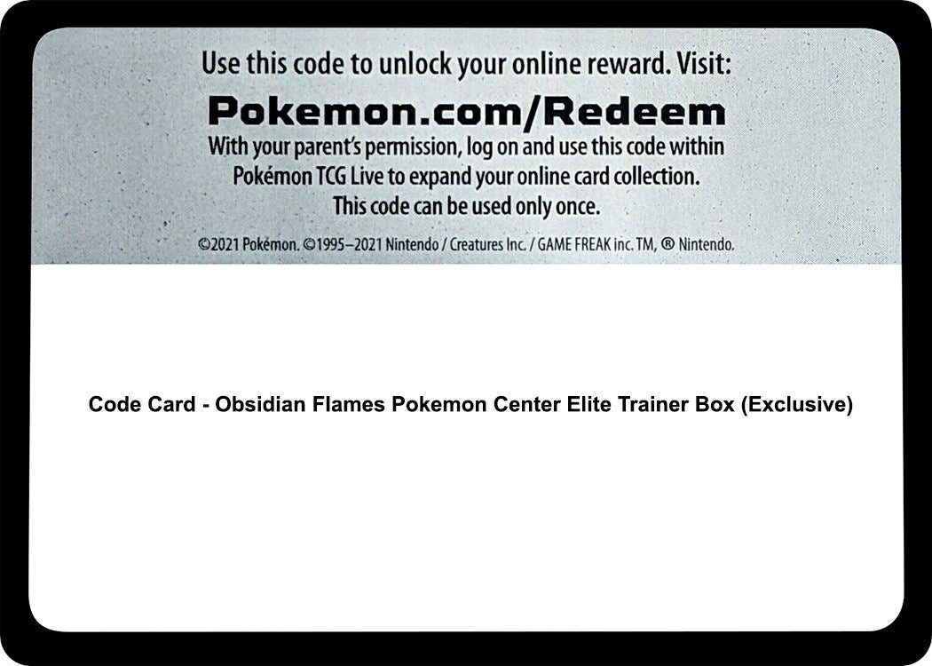 Image for Code Card - Obsidian Flames Pokemon Center Elite Trainer Box (Exclusive) (OBF) - Pokemon
