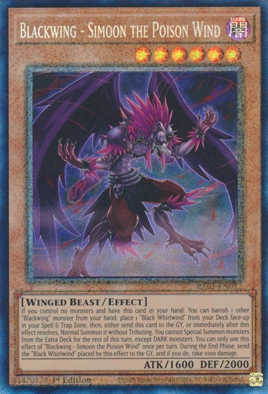 Image for Blackwing - Simoon the Poison Wind (PCR) (RA01-EN012) (RA01) - YuGiOh