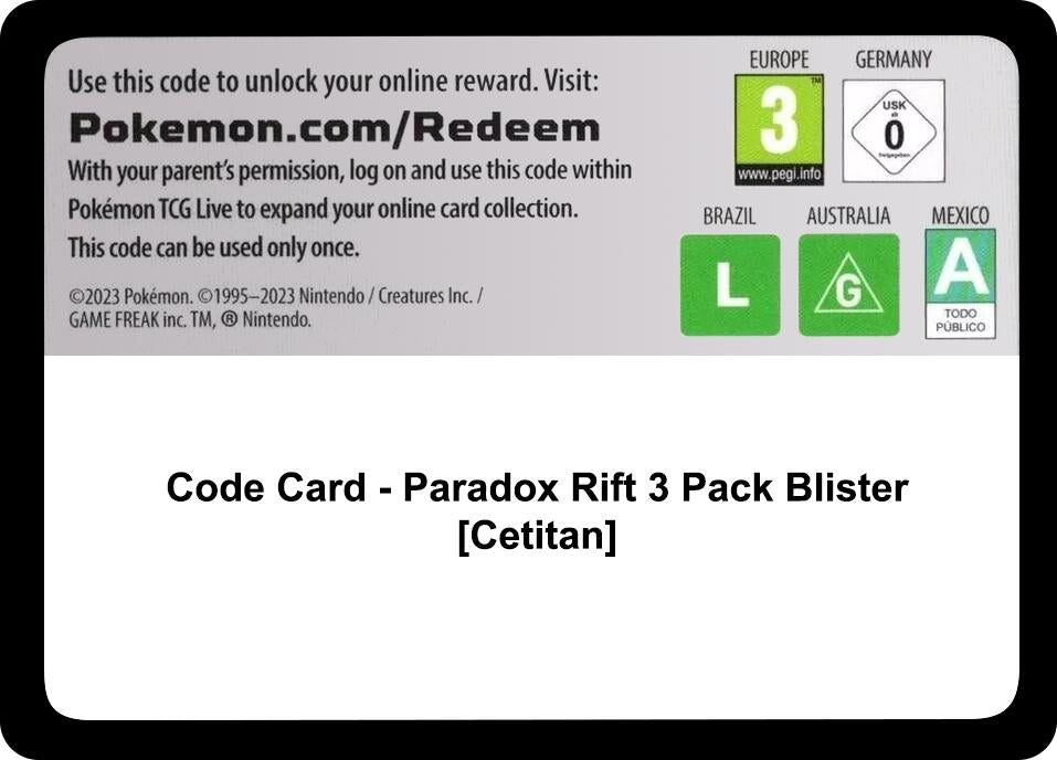 Image for Code Card - Paradox Rift 3 Pack Blister [Cetitan] (PAR) - Pokemon