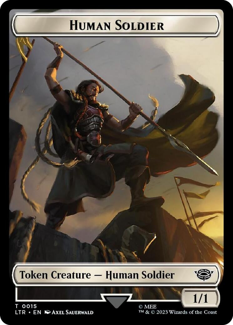 Image for Human Soldier (0015) // Food (0024) Double-Sided Token (Surge Foil) (15 // 24) (Universes Beyond: The Lord of the Rings: Tales of Middle-earth) - Magic: The Gathering