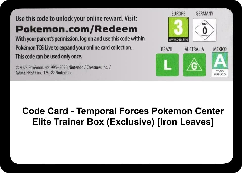 Image for Code Card - Temporal Forces Pokemon Center Elite Trainer Box (Exclusive) [Iron Leaves] (TEF) - Pokemon