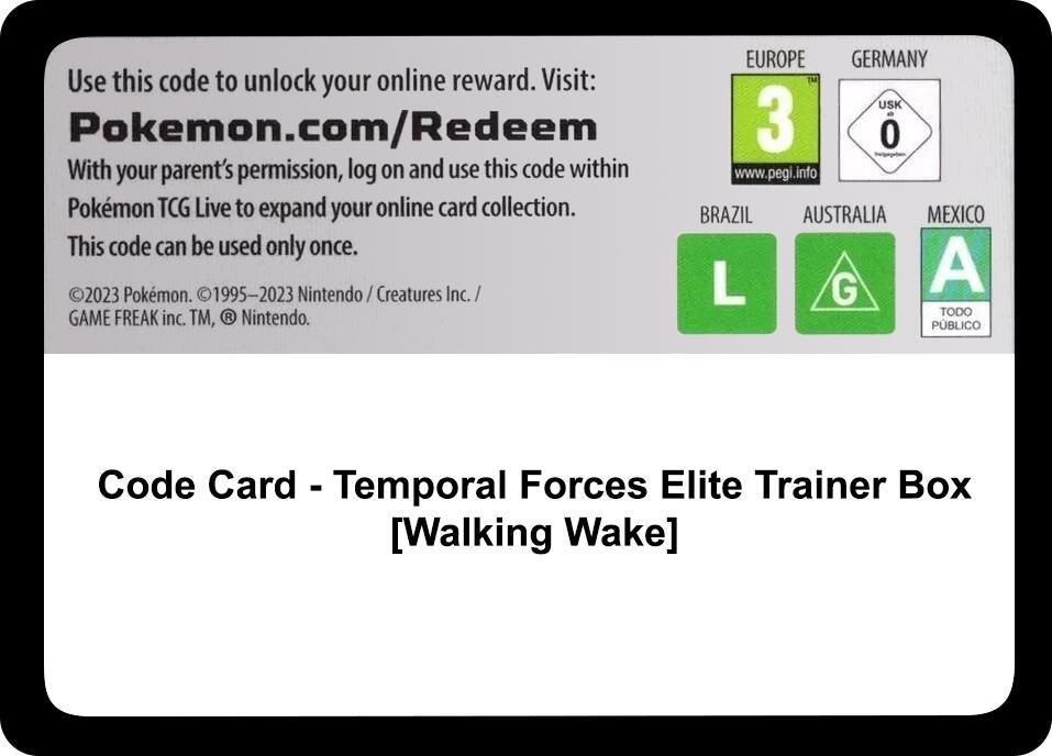 Image for Code Card - Temporal Forces Pokemon Center Elite Trainer Box (Exclusive) [Walking Wake] (TEF) - Pokemon